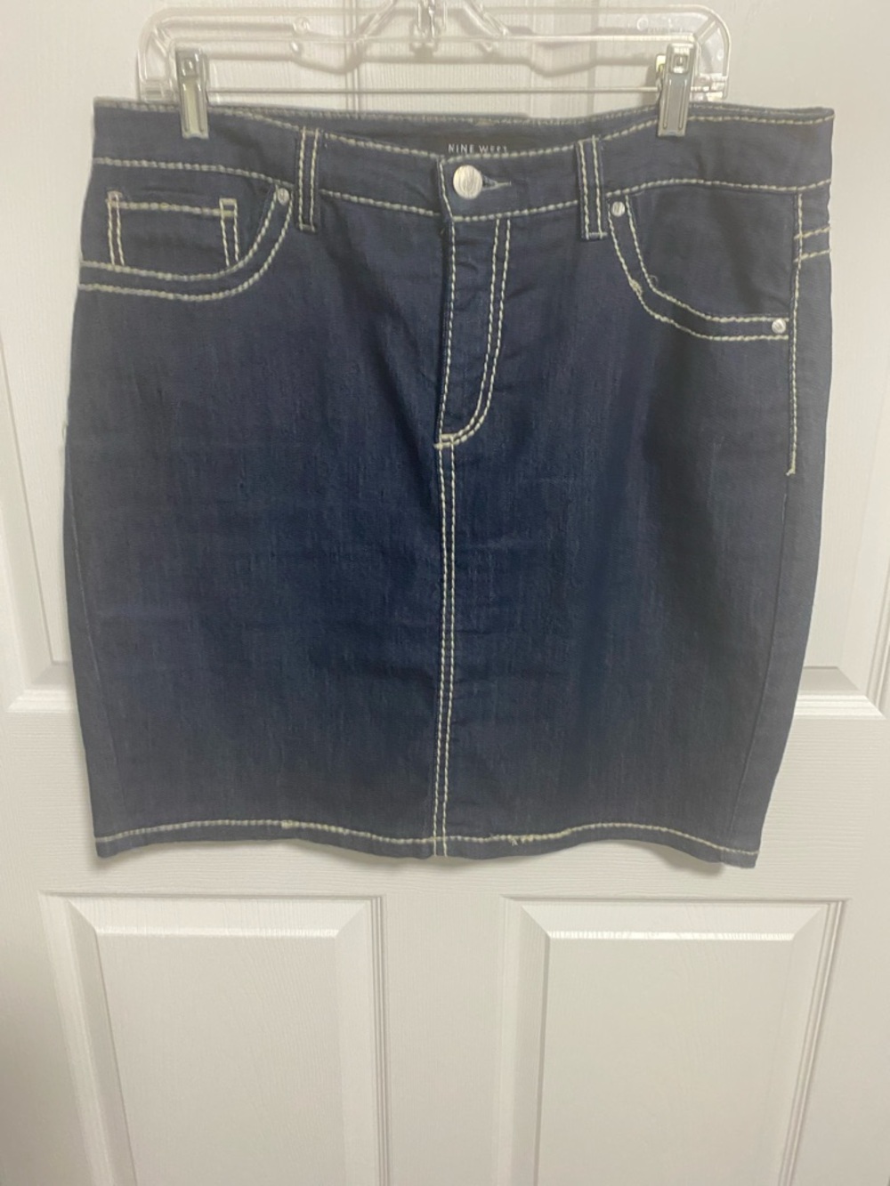 Nine West Dark Blue Denim Mini Skirt with White Stitching
